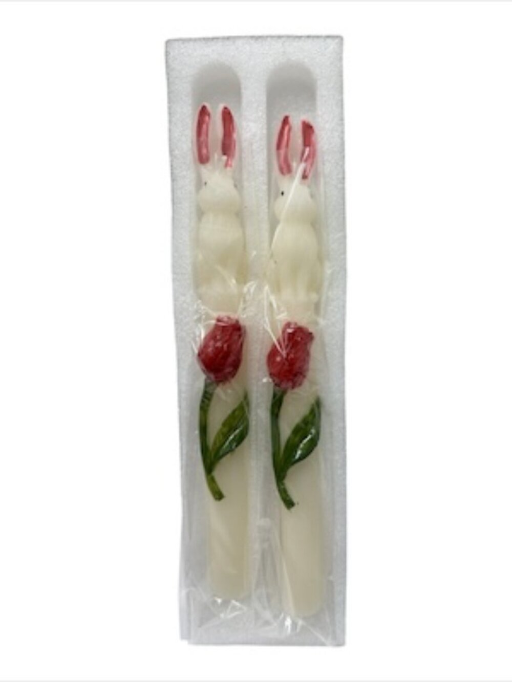 Anthropologie NEW Rose Bunny 10" Hand Crafted Floral Taper Candles Set of 2 - Picture 2 of 3